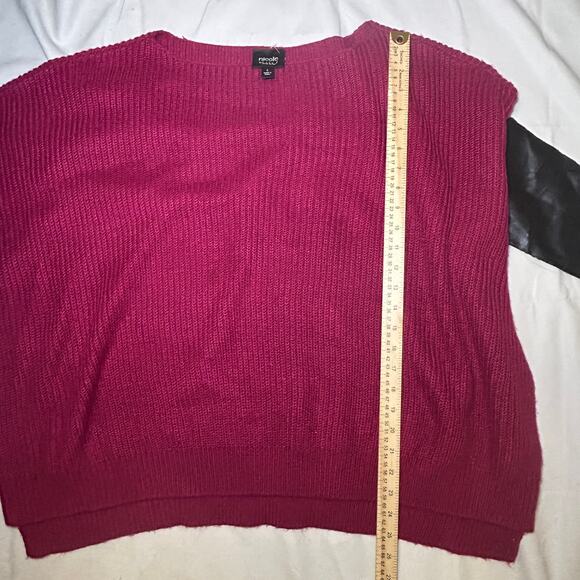 Nicole by Nicole Miller Knit Faux Leather Short Sleeve Sweater Large Fuchsia - Picture 7 of 8